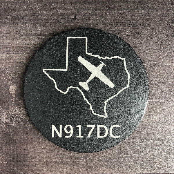 Customized Aviation Round Slate Coaster with State and N-number